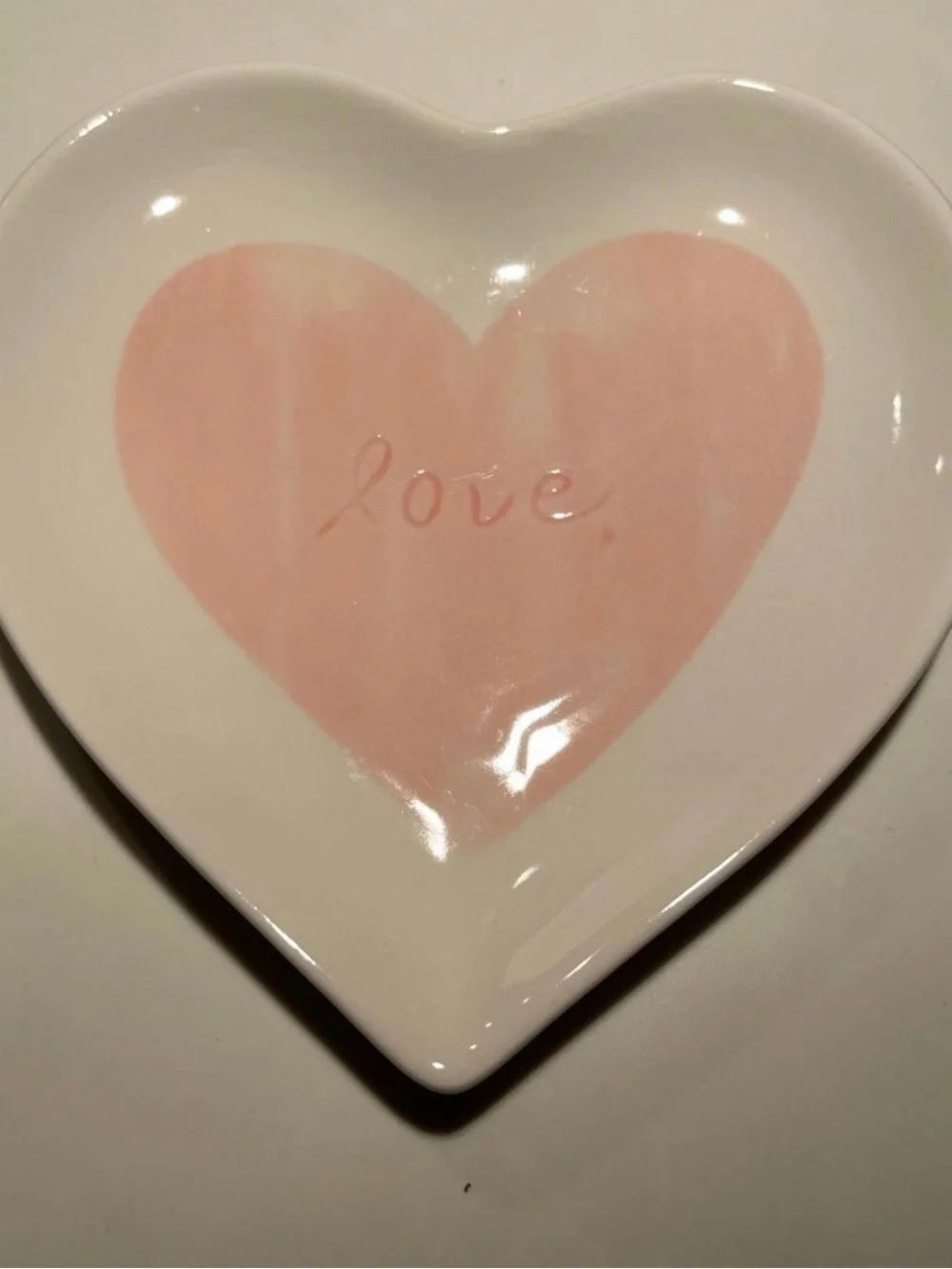 Pottery Barn Pink Heart 'Love' Large Ceramic Tray